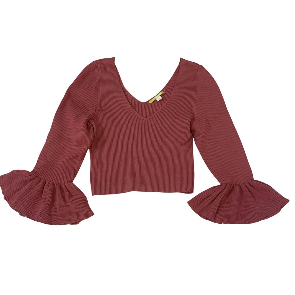Gianni Bini Rust Ribbed Knit Bell Sleeve Crop Sweater Top Size S